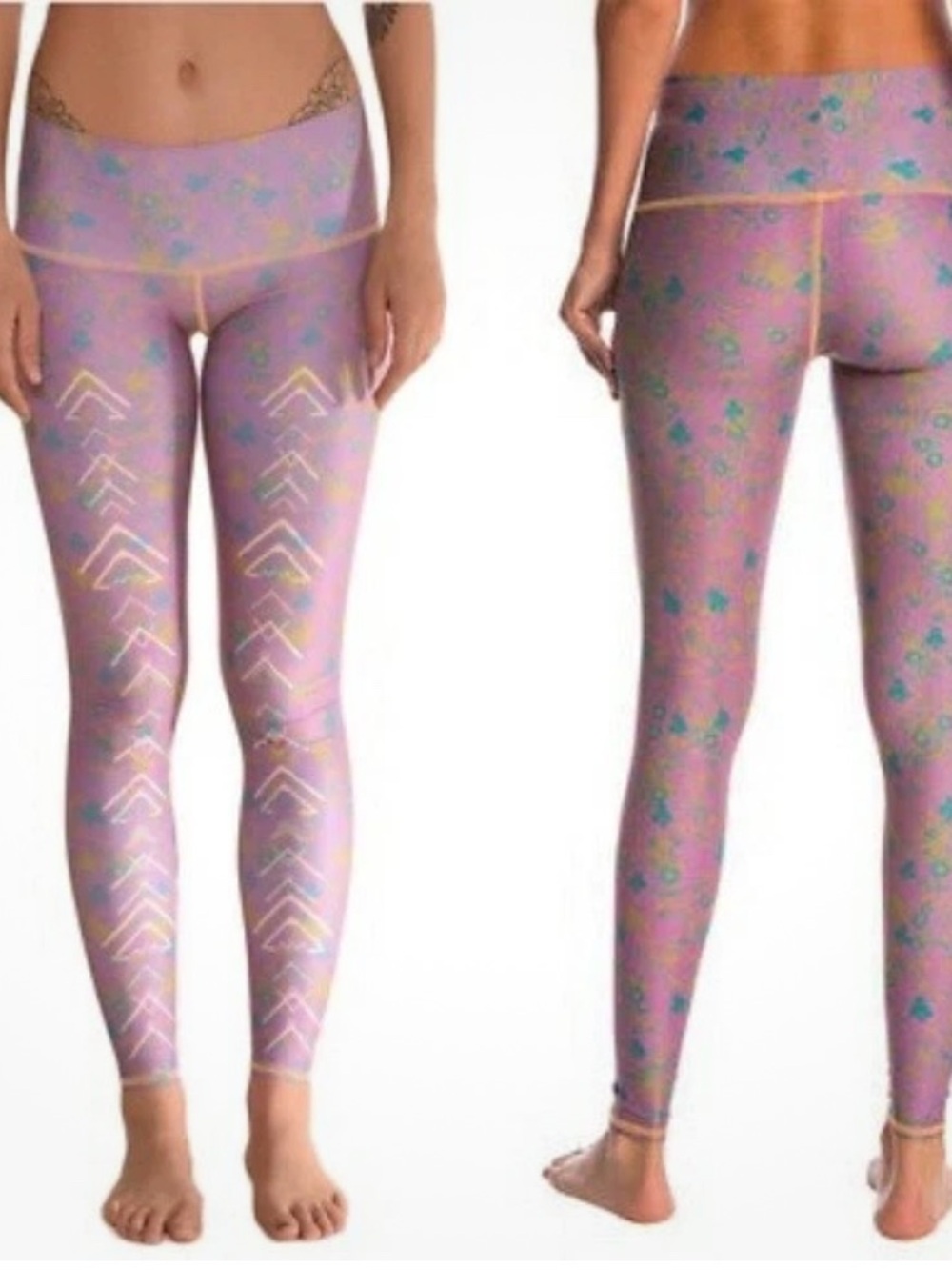 Teeki Leggings Purple Yoga Pilates Meadow Dream Style Small Floral Festival M - Picture 2 of 6